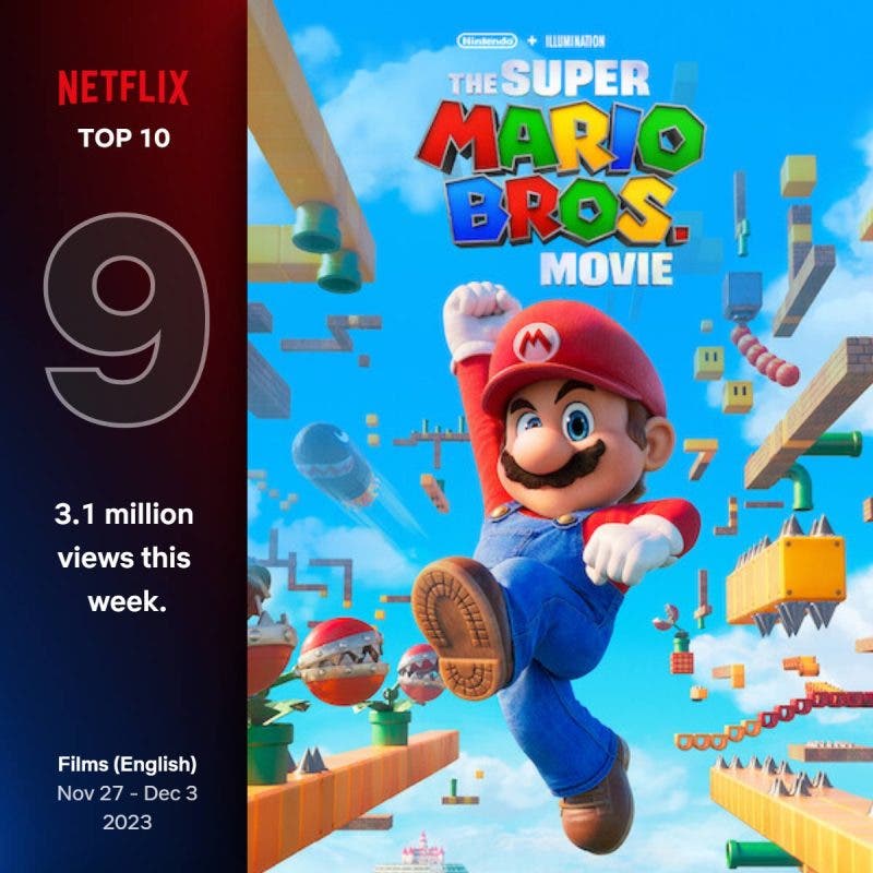 La Película de Super Mario Bros arrasa en Netflix tras el cambio de plataforma