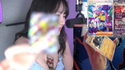 Esta streamer de Twitch al borde del llanto al conseguir una carta de Pokémon ultrarara