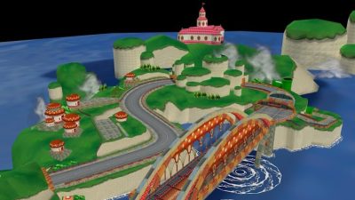 El circuito Puente Champiñón cuenta con una extraña isla en Mario Kart: Double Dash!!